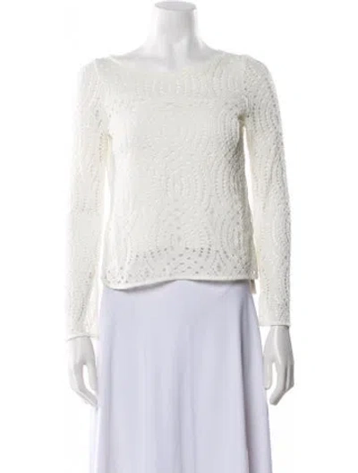 Pre-owned Maje Bateau Neckline Long Sleeve Crop Top In Neutral
