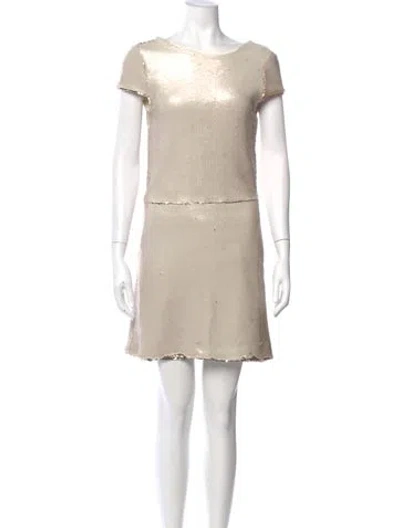 Pre-owned Maje Bateau Neckline Mini Dress In Gold/metallic/neutrals