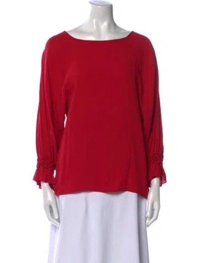 Pre-owned Maje Bateau Neckline Three-quarter Sleeve Blouse In Red