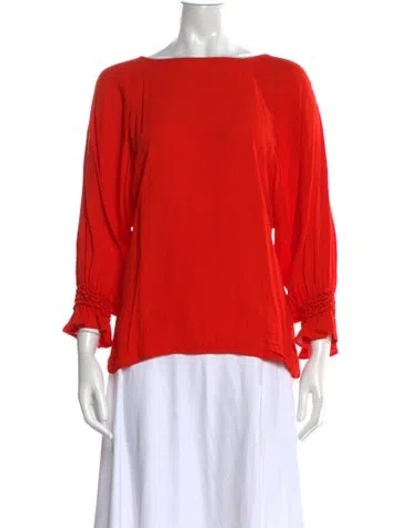 Pre-owned Maje Bateau Neckline Three-quarter Sleeve Blouse In Red