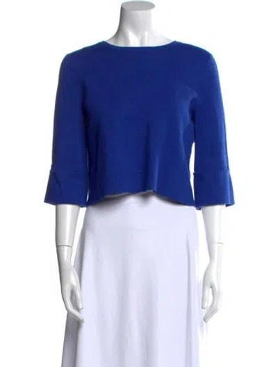 Pre-owned Maje Bateau Neckline Three-quarter Sleeve Crop Top In Blue