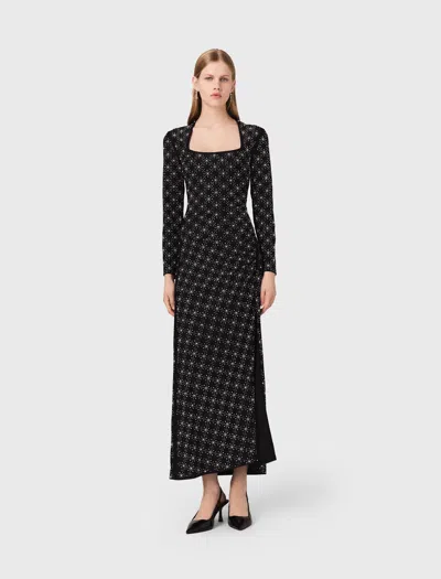 Maje Beaded And Rhinestone Maxi Dress In Black