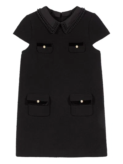 Maje Beaded-collar Four-pocket Mini Dress In Black