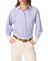 Maje Striped Shirt With Beaded Collar In Light Blue