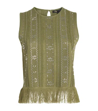 Maje Beaded Fringed Tank Top In Green