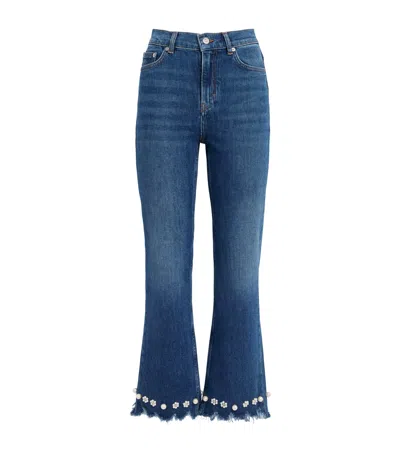 Maje Beaded High-rise Flared Jeans In Blue