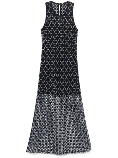 Maje Beaded Maxi Dress In Navy