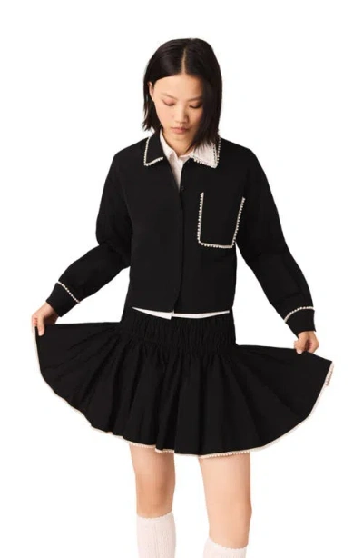 Maje Beaded Taffeta Skirt In Black