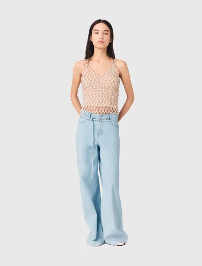 Maje Beaded Top With Lining In White