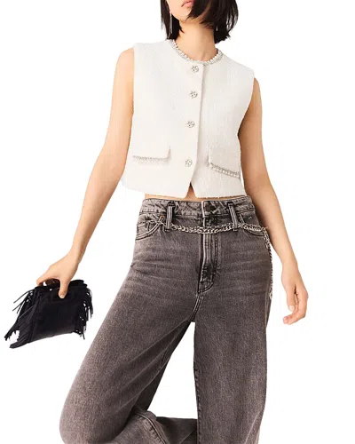Maje Beaded Tweed Vest In White