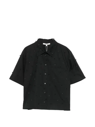 Maje Bead-embellished Short-sleeve Shirt In Black