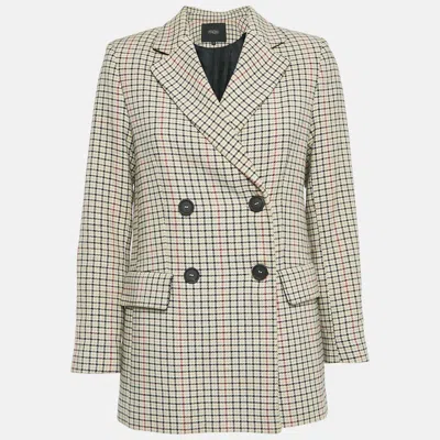 Pre-owned Maje Beige Checks Cotton Double Breasted Jacket S