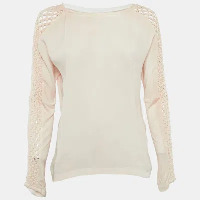 Maje Beige Crepe Sleeve Macrame Detail Top In Neutral