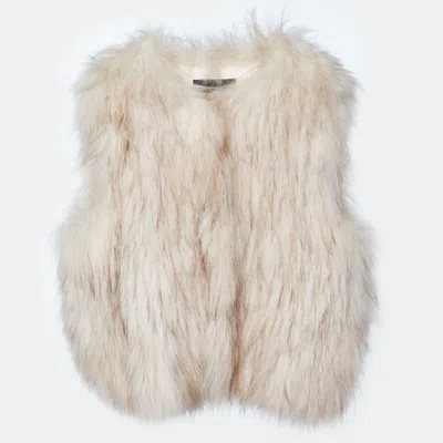 Pre-owned Maje Beige Raccoon Fur Sleeveless Jacket M