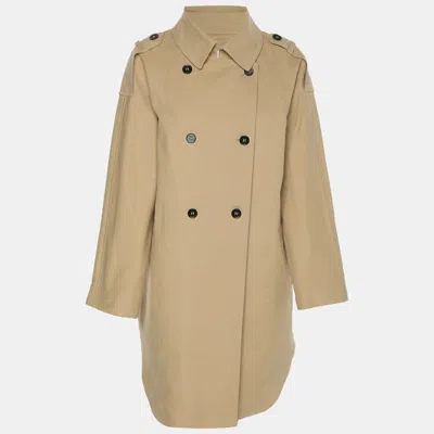 Pre-owned Maje Beige Stretch Cotton Double Breasted Coat S In Sand