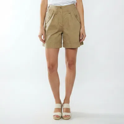 Pre-owned Maje Beige Stretch Cotton High Waist Shorts Xs