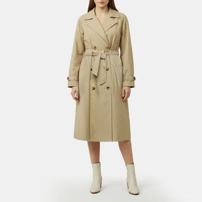 Pre-owned Maje Beige Studded Gabardine Long Trench Coat M In Sand