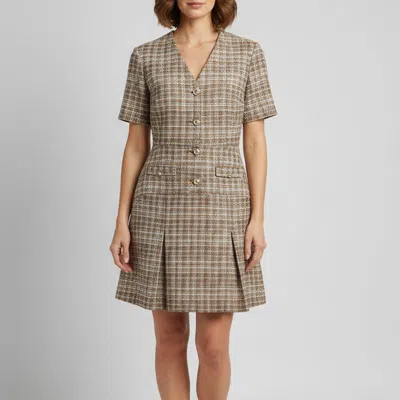 Pre-owned Maje Beige Tweed Buttoned Short Sleeve V-neck Mini Dress M In Sand