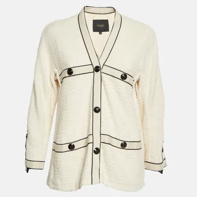 Pre-owned Maje Beige Tweed Voppy Cardigan Jacket M In Sand