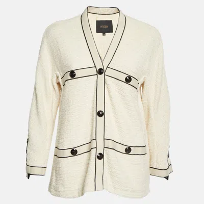 Maje Beige Tweed Voppy Cardigan Jacket In White