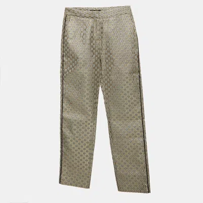 Pre-owned Maje Beige/metallic Floral Jacquard Straight Fit Trousers S In Silver