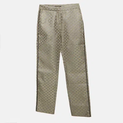 Maje Beige/metallic Floral Jacquard Straight Fit Trousers In Silver