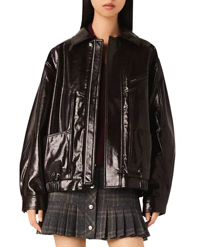 Maje Belix Cracked Faux Leather Jacket In Black