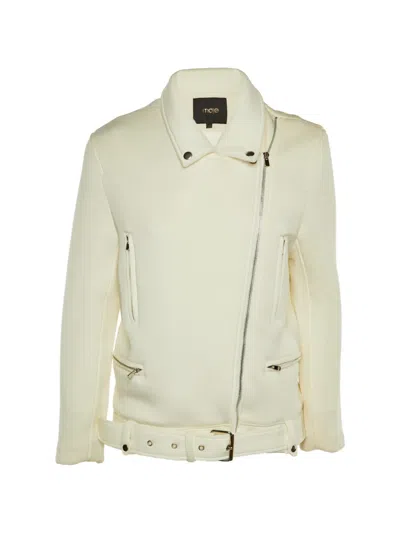 Pre-owned Maje Belted Biker Jacket In Neutral