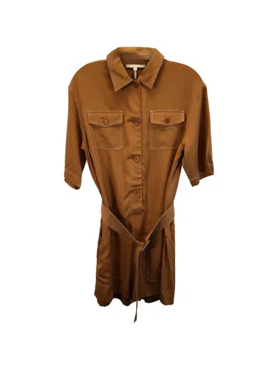 Pre-owned Maje Belted Button-front Romper In Brown