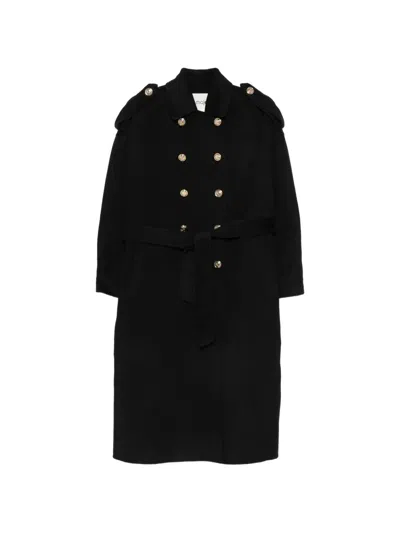 Maje Belted Double-breasted Coat In Black