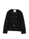 Maje Belted Double-breasted Tweed Jacket In Black