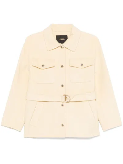 Maje Belted Jacket In Yellow