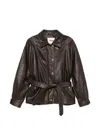 Maje Belted Leather Jacket In Brown