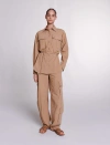 Maje Woman's Cotton, Belted Long Shirt For Spring/summer In Beige