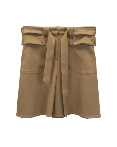 Maje Belted Mini A-line Skirt In Camel Polyester In Brown
