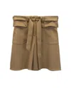 Maje Belted Mini A-line Skirt In Camel Polyester In Yellow