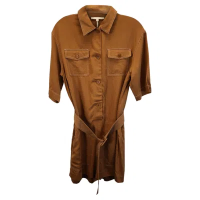 Pre-owned Maje Belted Romper In Brown Cotton