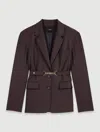 Maje Belted Suit Jacket In Brown