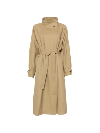 Maje Belted Trench Coat In Brown