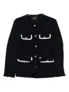 Maje Belted Tweed Jacket In Blue