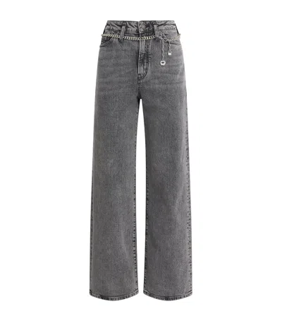 Maje Belted Wide-leg Jeans In Gray
