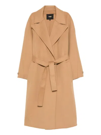 Maje Belted Wrap Coat In Brown