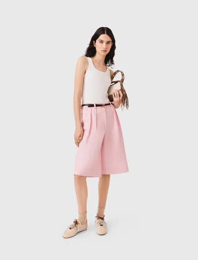 Maje Bermudas À Plis En Lin Mélangé In Pink