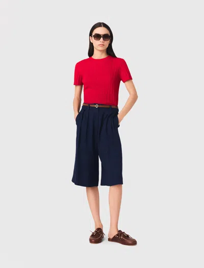 Maje Icailly Linen Blend Bermuda Shorts In Blue
