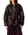 Maje Oversize Gold-button Leather Jacket In Brown
