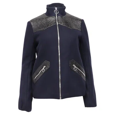 Pre-owned Maje Biker Blousson Zipper Jacket In Navy Blue Wool