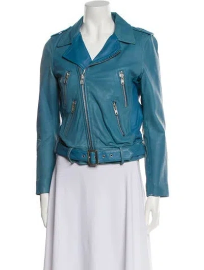 Pre-owned Maje Biker Jacket In Blue