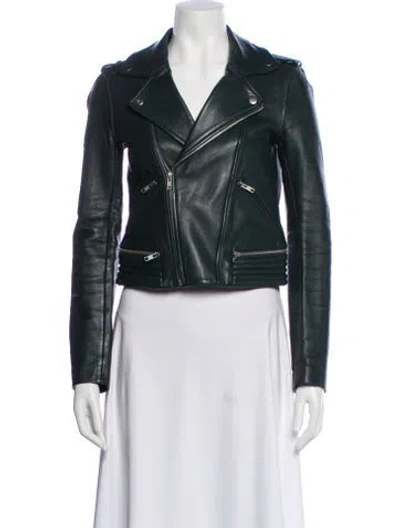 Pre-owned Maje Biker Jacket In Green