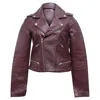 Maje Biker-style Jacket In Burgundy Leather In Red