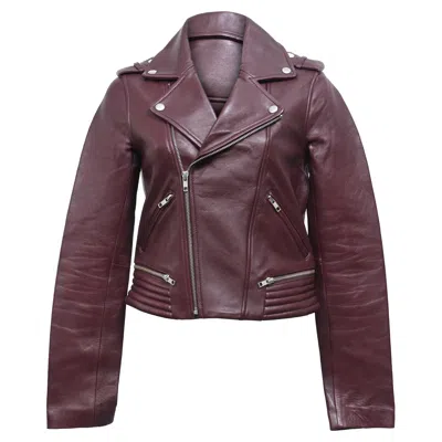 Maje Biker-style Jacket In Burgundy Leather In Red